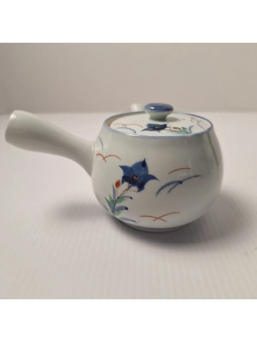 VINTAGE JAPANESE KYUSU MID CENTURY MODERN PORCELAIN TEAPOT SIDE HANDLE FLORAL